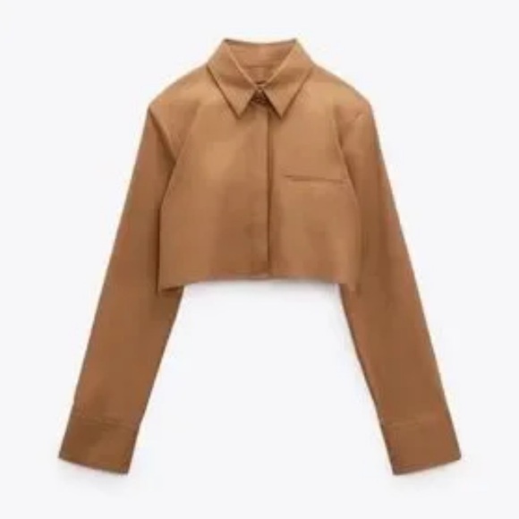 ZARA cropped poplin blouse long sleeves buttoned down Sz XS - Picture 3 of 9